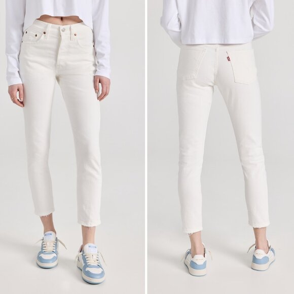 Levi 501 White Jeans Ripped Hem - Picture 11 of 11